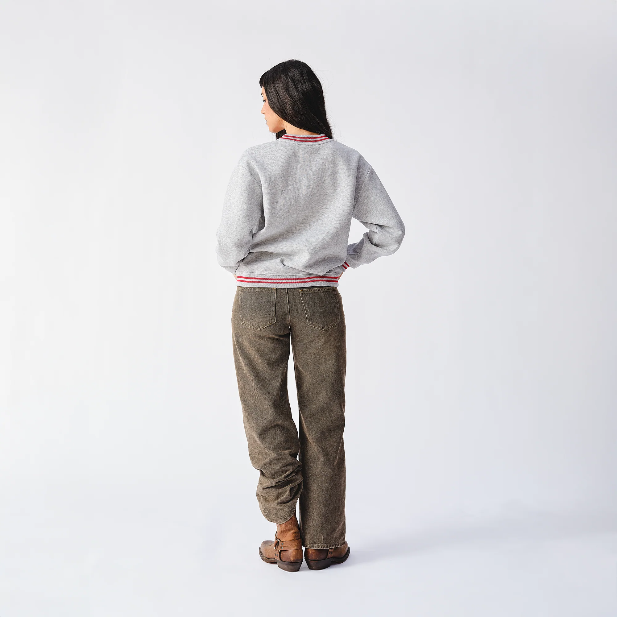 Retro Contrast Rib RS London Grey Crewneck Sweater - Image 3