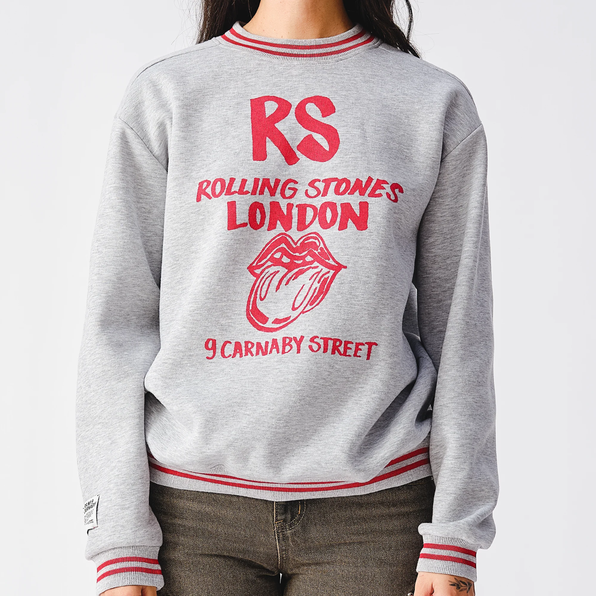 Retro Contrast Rib RS London Grey Crewneck Sweater - Image 4