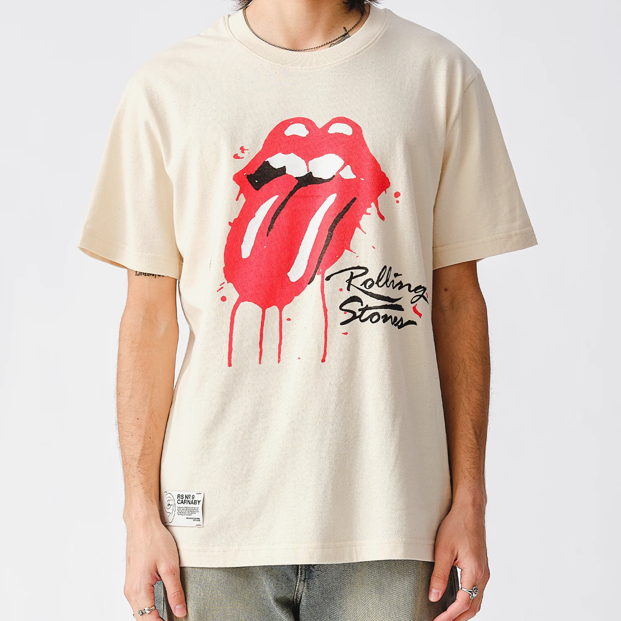 Rolling Stones Dripping Tongue Natural T-Shirt - Image 4