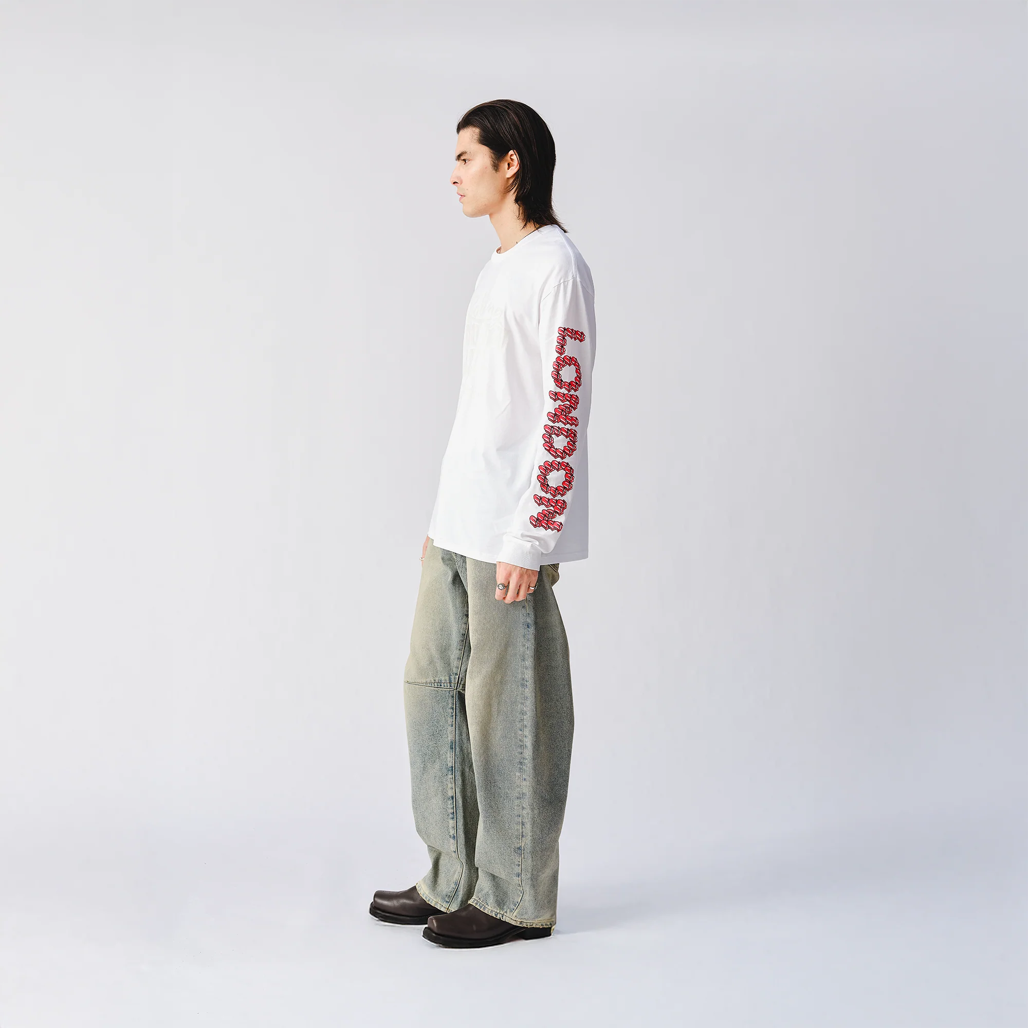 Rolling Stones Tonal 3D Print White Longsleeve T-Shirt - Image 3