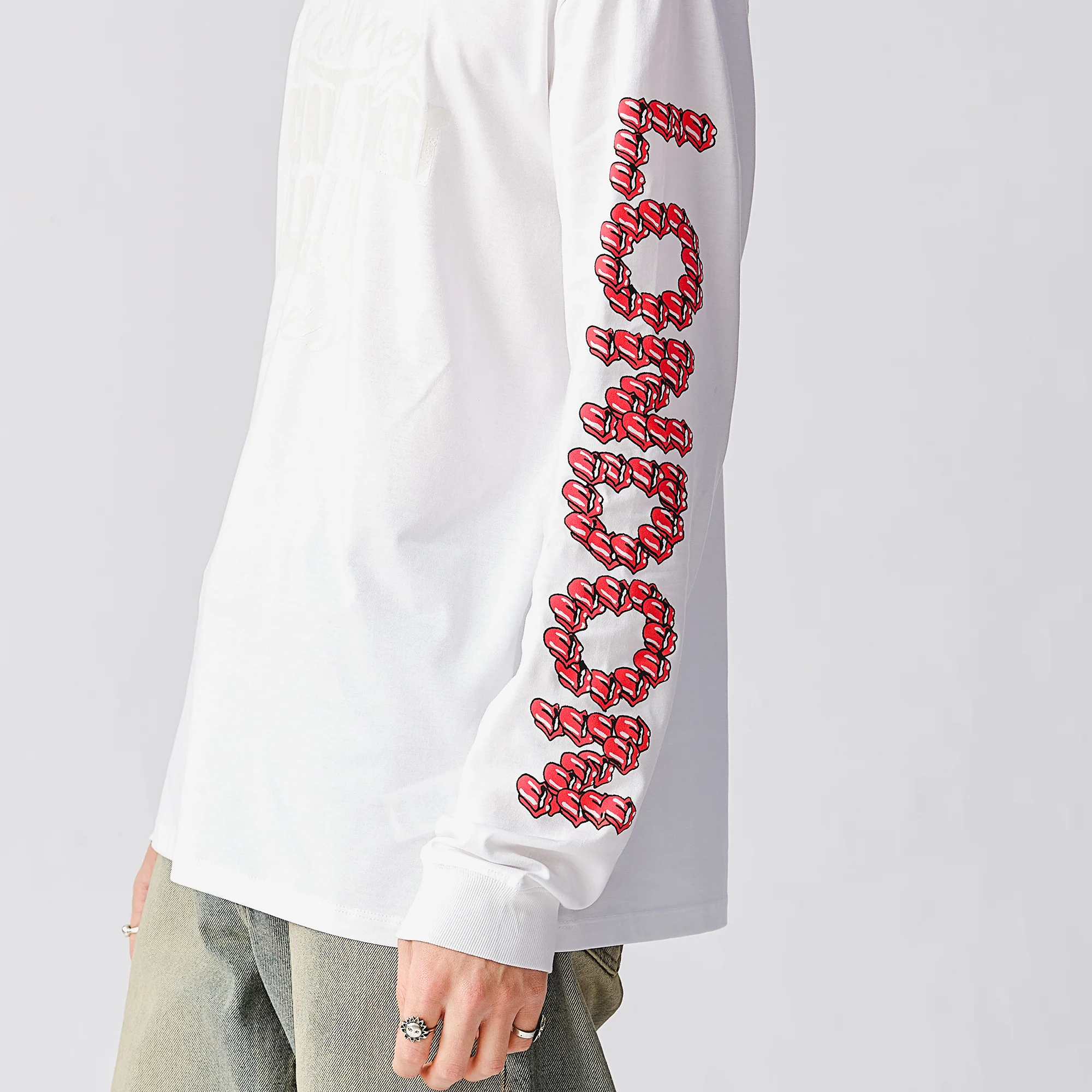 Rolling Stones Tonal 3D Print White Longsleeve T-Shirt - Image 5