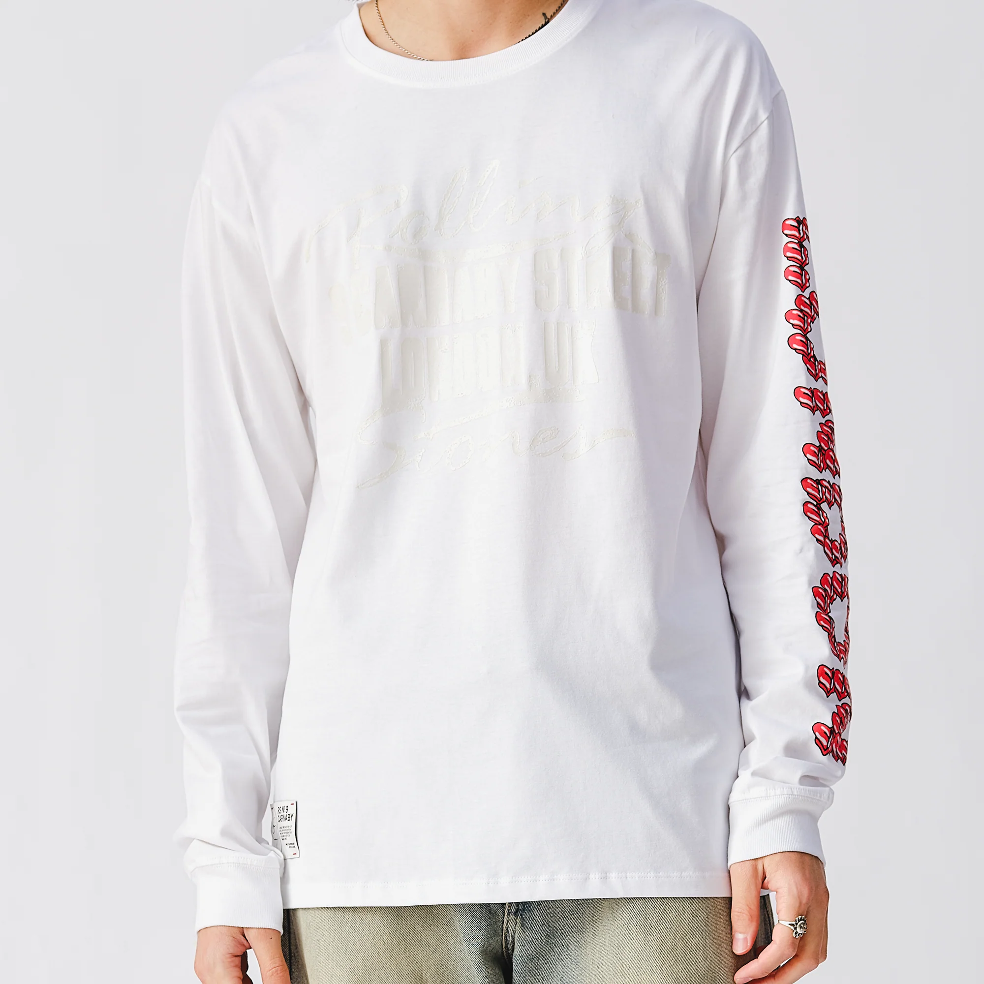 Rolling Stones Tonal 3D Print White Longsleeve T-Shirt - Image 6