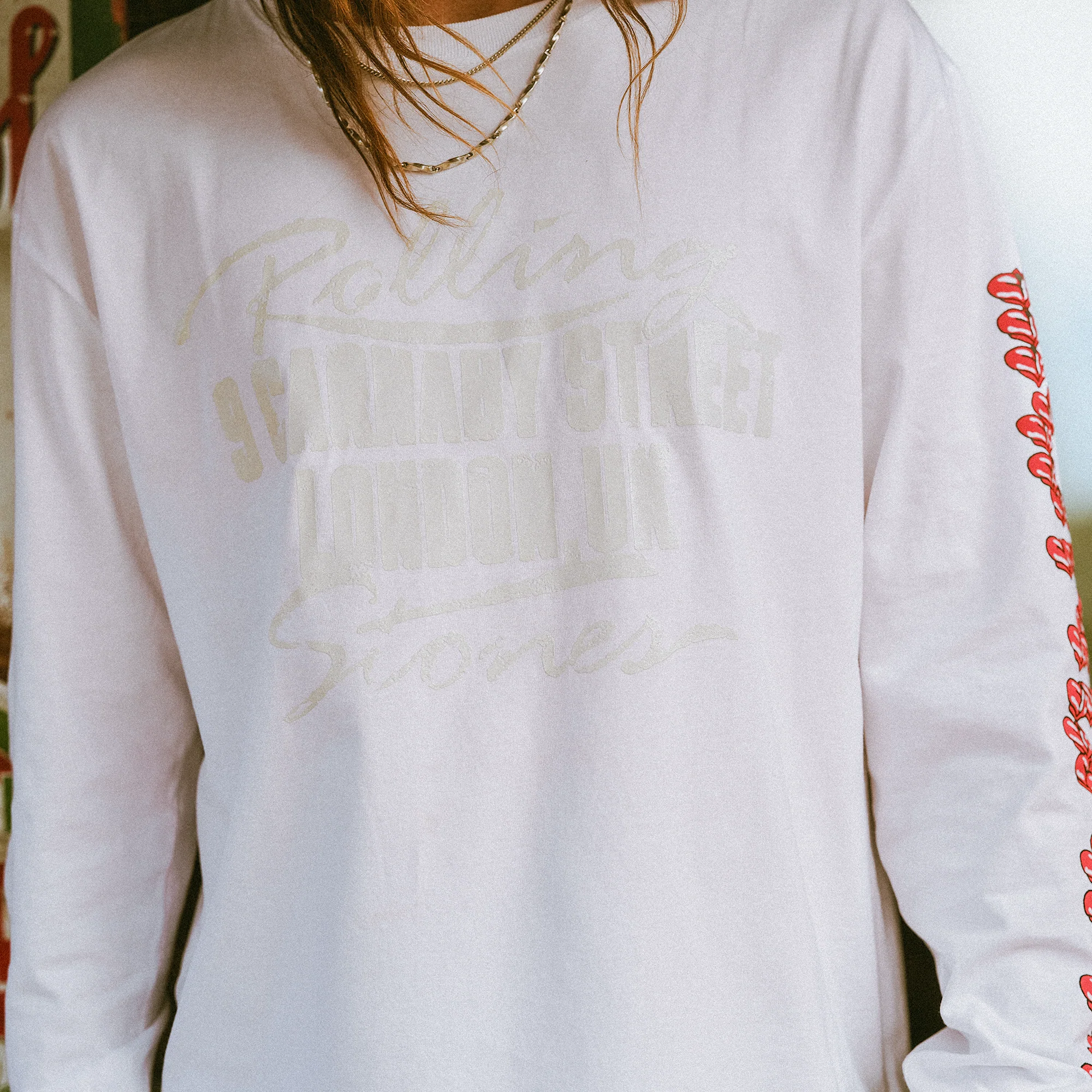 Rolling Stones Tonal 3D Print White Longsleeve T-Shirt - Image 9