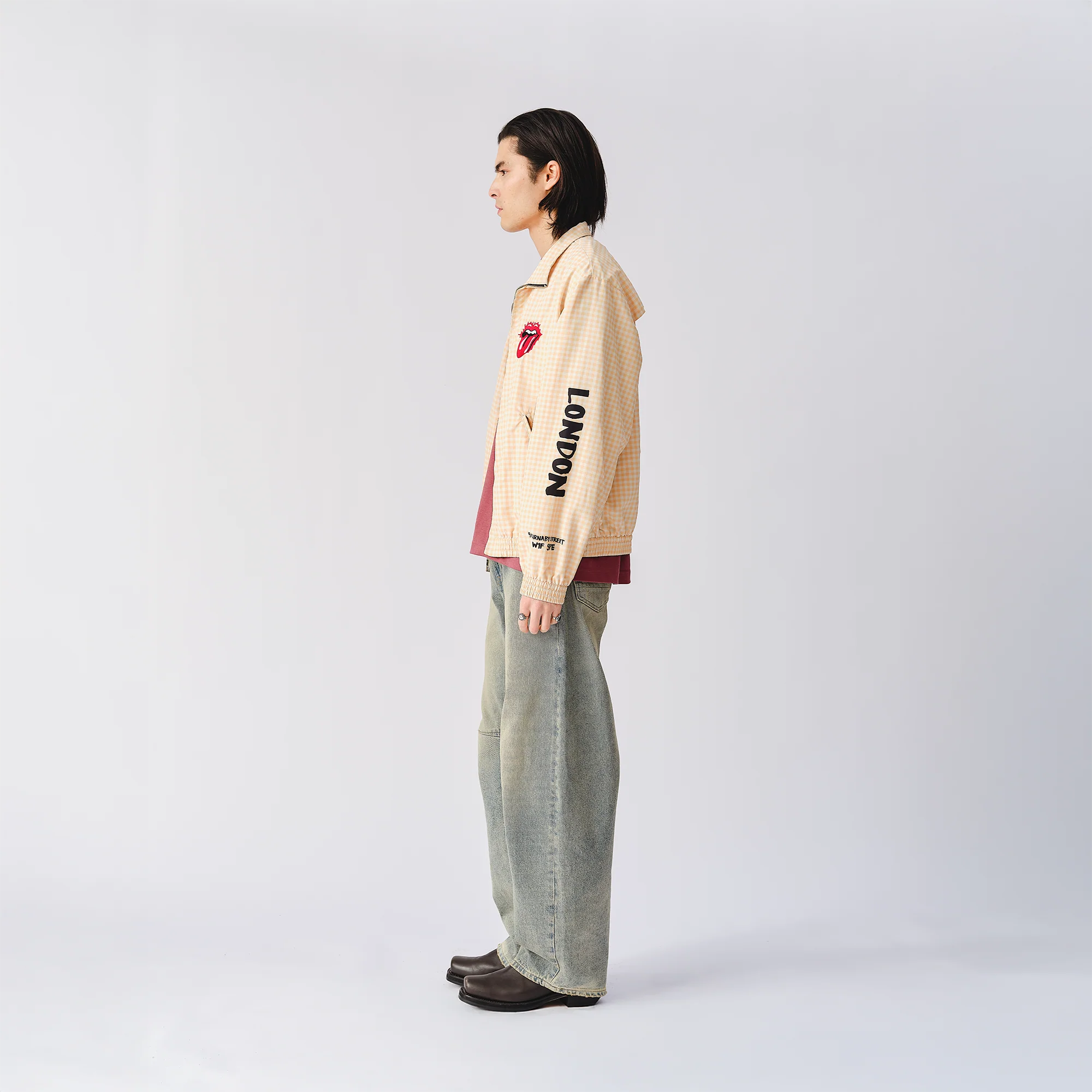 The Rolling Stones Natural Check Harrington Windbreaker Jacket - Image 3