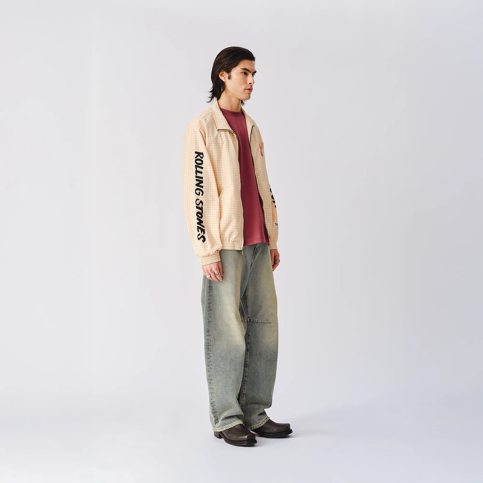 The Rolling Stones Natural Check Harrington Windbreaker Jacket - Image 5