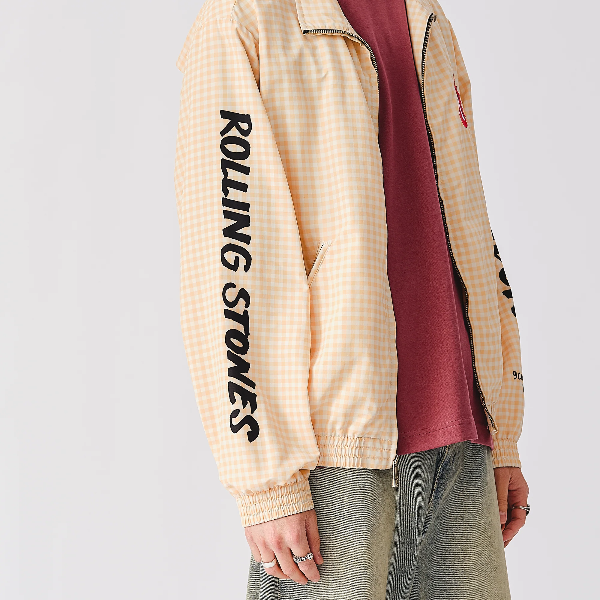 The Rolling Stones Natural Check Harrington Windbreaker Jacket - Image 6