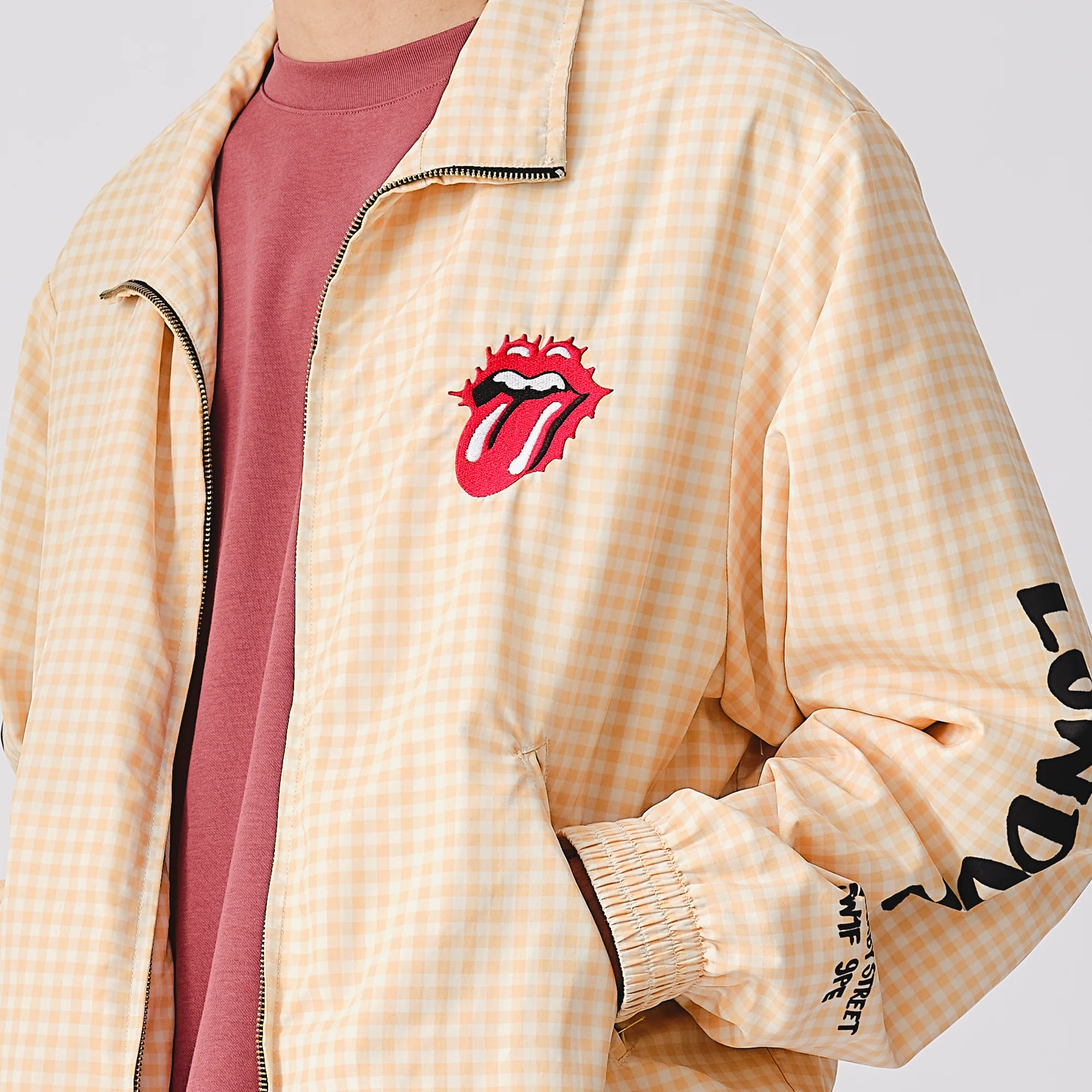 The Rolling Stones Natural Check Harrington Windbreaker Jacket - Image 7
