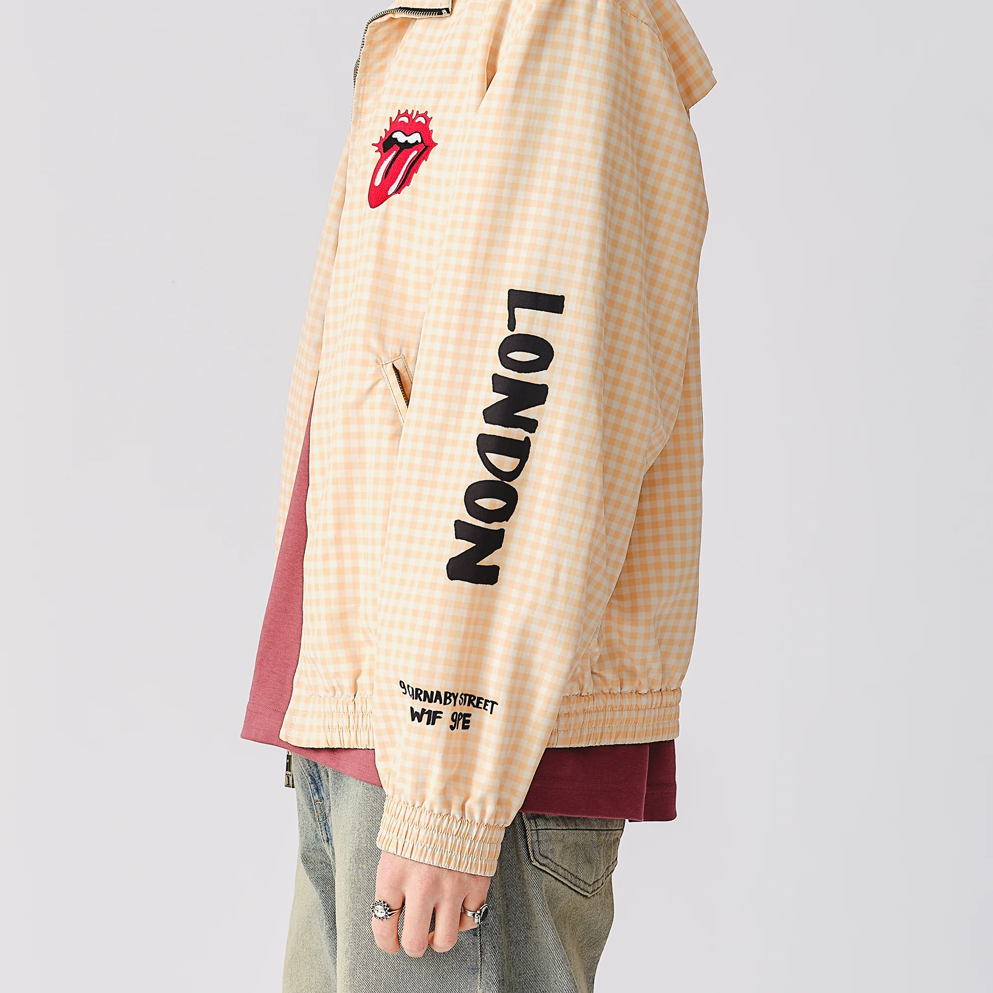The Rolling Stones Natural Check Harrington Windbreaker Jacket - Image 8