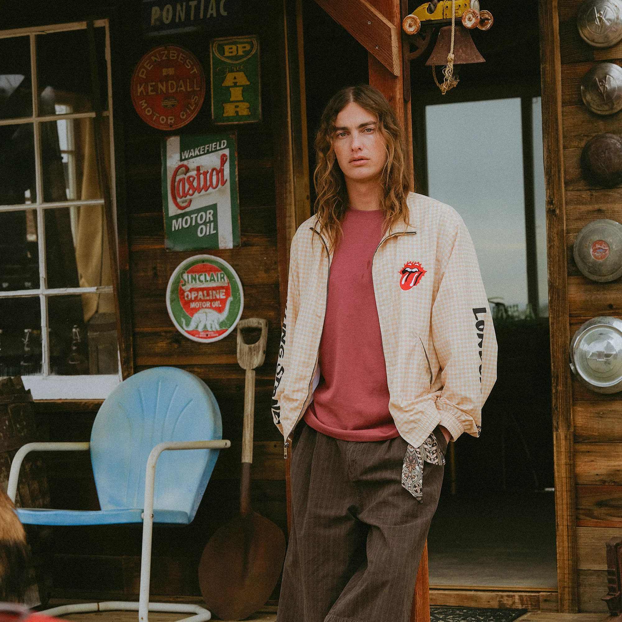 The Rolling Stones Natural Check Harrington Windbreaker Jacket - Image 9